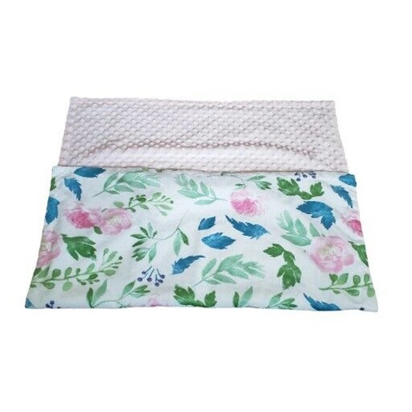 HOMRITAR Baby Blanket Floral Flowers Reversible Pink Minky Dots No Tag 30X38" - Picture 4 of 6